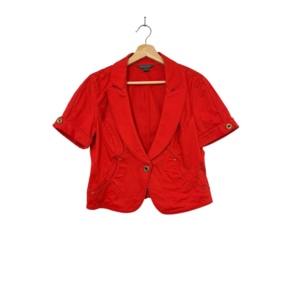 Armani Exchange Blazer Women Large Red Excellent Vintage 90s Babydoll Cropped